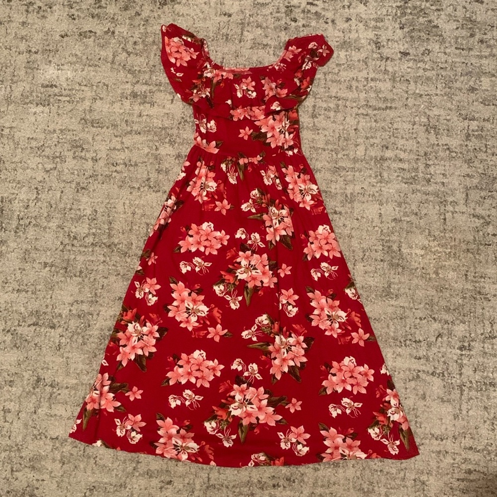 1st Kiss Red Dress with Pink White Flowers Girls 7/8